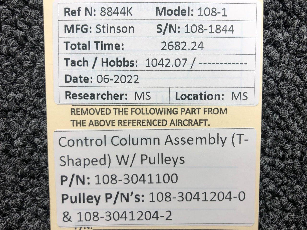Stinson 108-341100 / 108-3041204-0 Stinson 108-1 Control Column Assembly W/ Pulleys