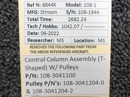 Stinson 108-341100 / 108-3041204-0 Stinson 108-1 Control Column Assembly W/ Pulleys