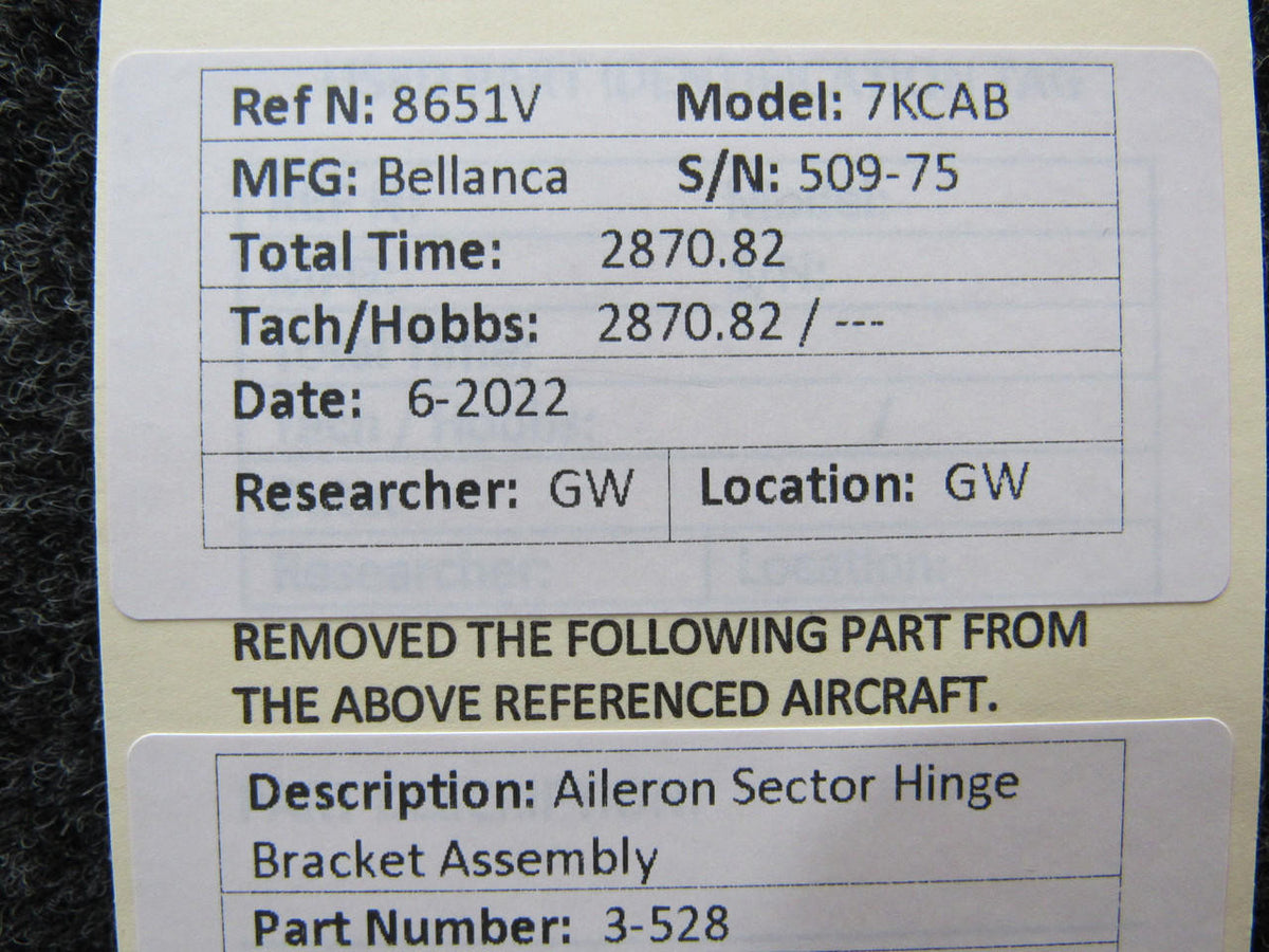Bellanca 3-528 Bellanca 7KCAB Aileron Sector Hinge Bracket Assembly