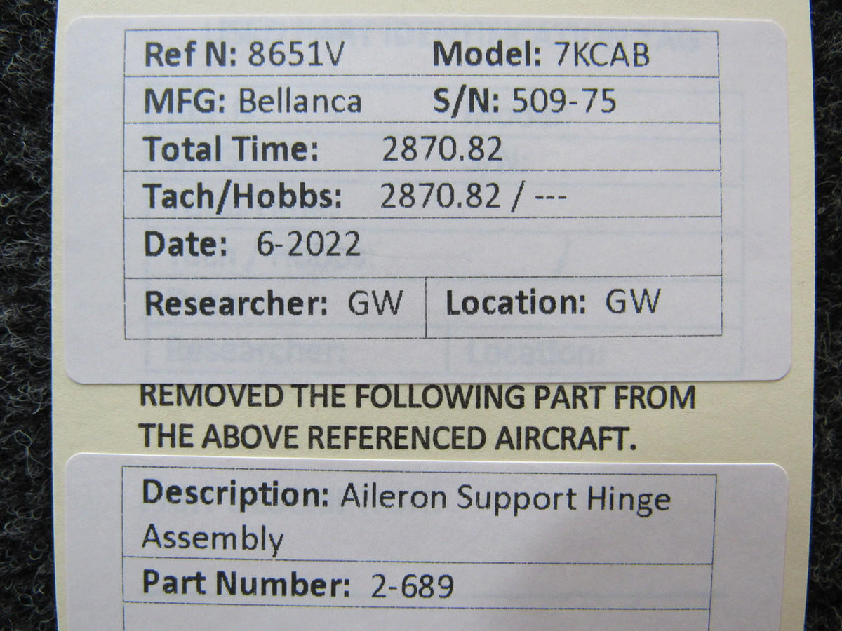 Bellanca 2-689 Bellanca 7KCAB Aileron Support Hinge Assembly