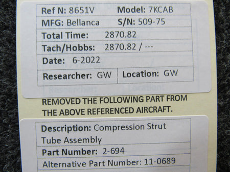 Bellanca 11-0689 ALT 2-694 Bellanca 7KCAB Compression Strut Tube AEROBATIC