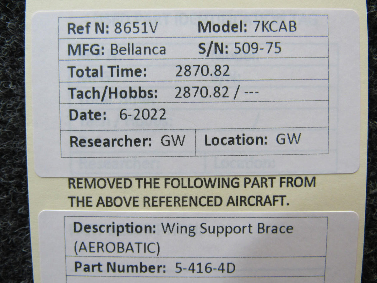 5-416-4D  Bellanca 7KCAB Wing Support Brace (AEROBATIC) BAS Part Sales | Airplane Parts