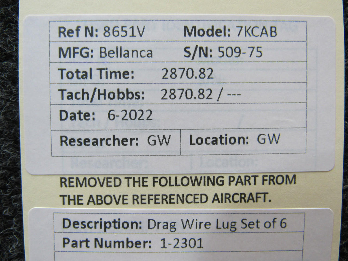 Bellanca 1-2301 Bellanca 7KCAB Drag Wire Lug Set of 6