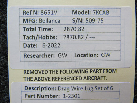 Bellanca 1-2301 Bellanca 7KCAB Drag Wire Lug Set of 6