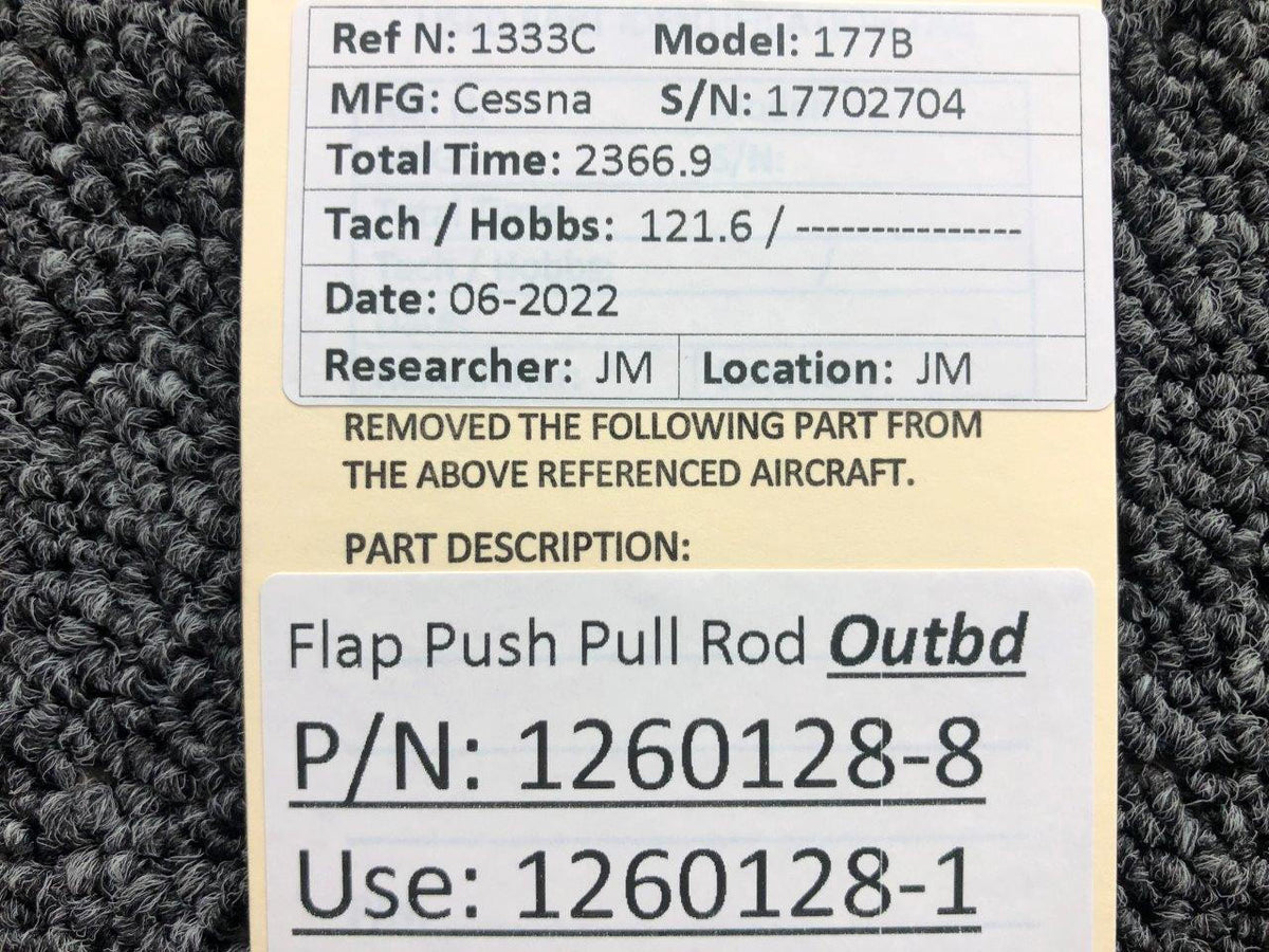 Cessna Aircraft Parts 1260128-8 USE 1260128-1 Cessna 177B Flap Push Pull Rod Assembly Outboard