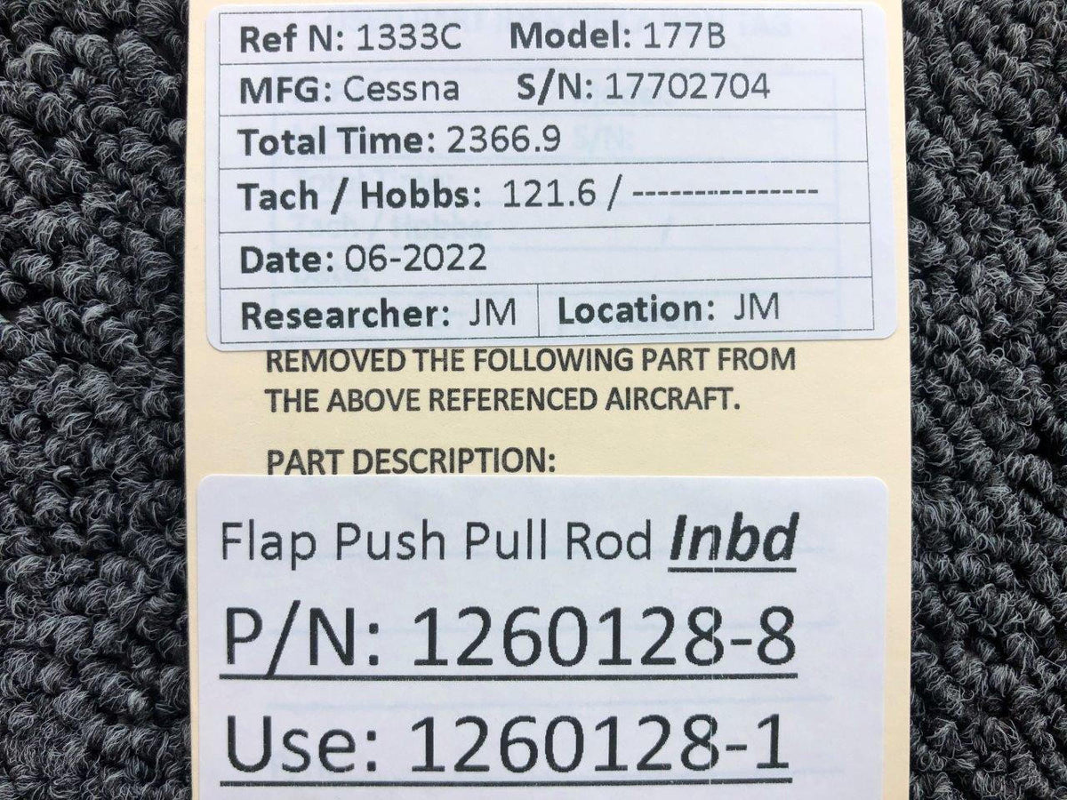 Cessna Aircraft Parts 1260128-8 USE 1260128-1 Cessna 177B Flap Push Pull Rod Assembly Inboard