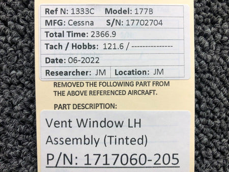 1717060-205 Cessna 177B Vent Window Assembly LH (Tinted) BAS Part Sales | Airplane Parts