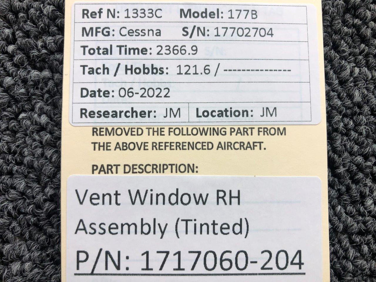 1717060-204 Cessna 177B Vent Window Assembly RH (Tinted) BAS Part Sales | Airplane Parts
