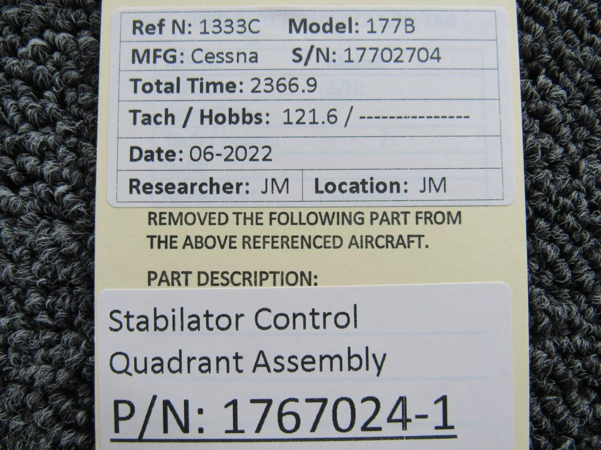 Cessna Aircraft Parts 1767024-1 Cessna 177B Stabilator Control Quadrant Assembly