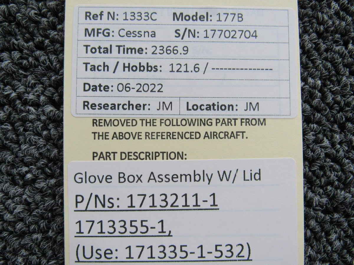 Cessna Aircraft Parts 1713211-1 / 173355-1 Cessna 177B Glove Box Assembly W/ Lid