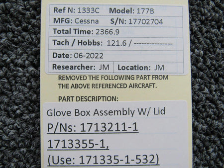 Cessna Aircraft Parts 1713211-1 / 173355-1 Cessna 177B Glove Box Assembly W/ Lid