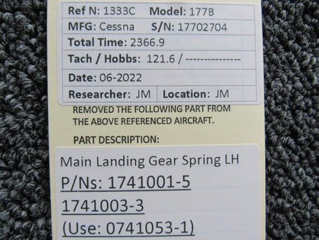 Cessna Aircraft Parts 1741001-5 / 1741003-3 Cessna 177B Main Landing Gear Spring Assembly LH
