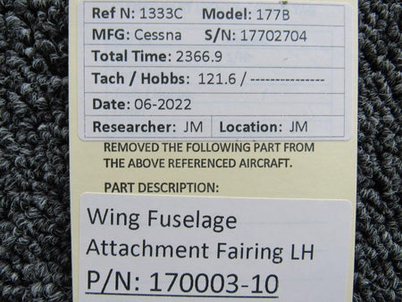 Cessna Aircraft Parts 1710003-10 Cessna 177B Wing Fuselage Attachment Fairing Assembly LH