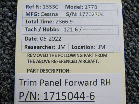 Cessna Aircraft Parts 1715044-6 Cessna 177B Trim Panel Forward Assembly RH