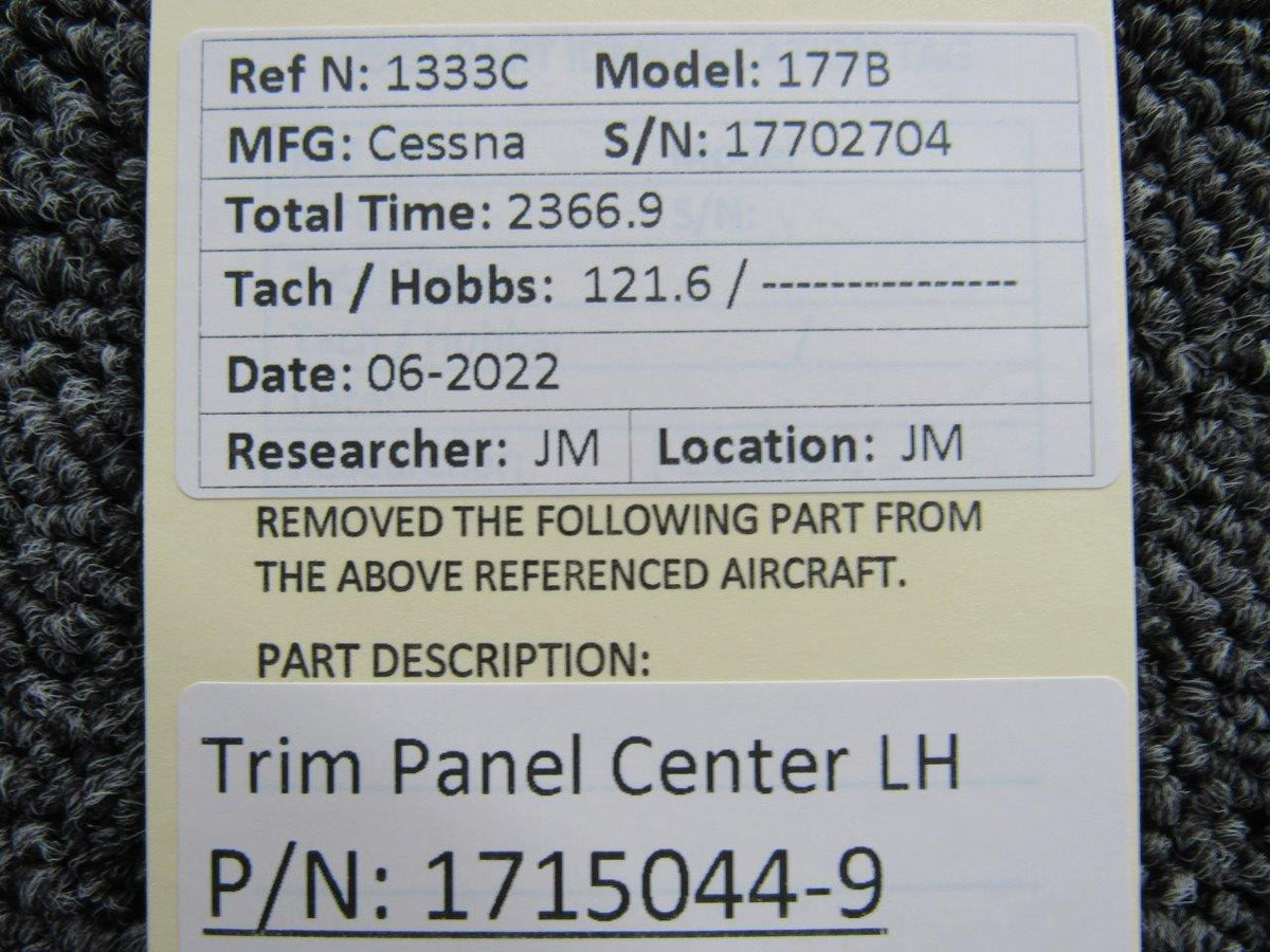 Cessna Aircraft Parts 1715044-9 Cessna 177B Trim Panel Center Assembly LH