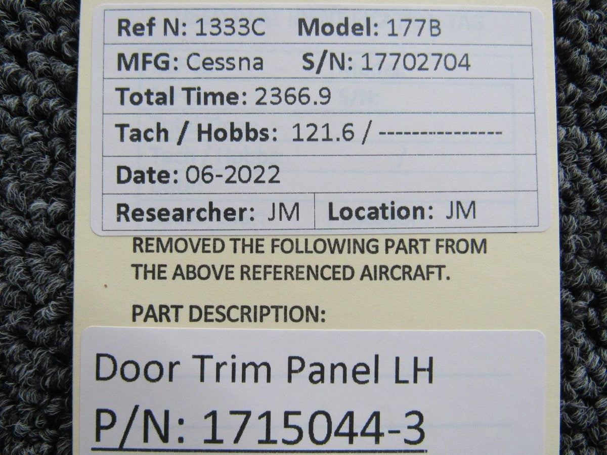 Cessna Aircraft Parts 1715044-3 Cessna 177B Door Trim Panel Assembly LH