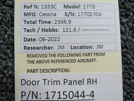 Cessna Aircraft Parts 1715044-4 Cessna 177B Door Trim Panel Assembly RH