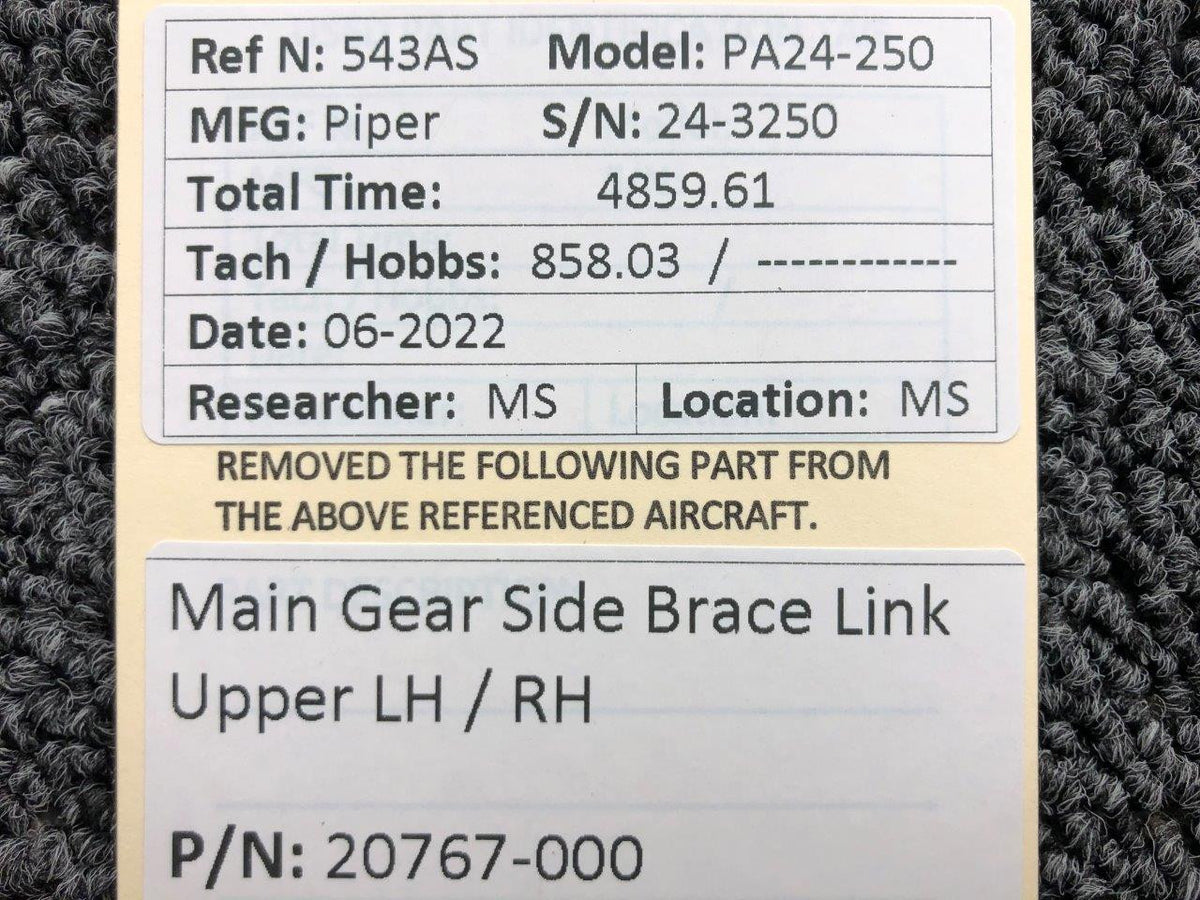20767-000 Piper PA24-250 Main Gear Side Brace Link Upper LH / RH BAS Part Sales | Airplane Parts