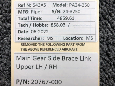 20767-000 Piper PA24-250 Main Gear Side Brace Link Upper LH / RH BAS Part Sales | Airplane Parts