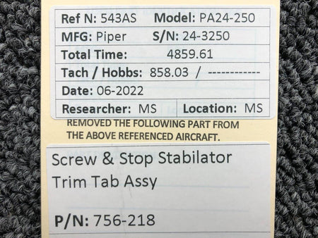 756-218 Piper PA24-250 Screw & Stop Stabilator Trim Tab Assembly BAS Part Sales | Airplane Parts