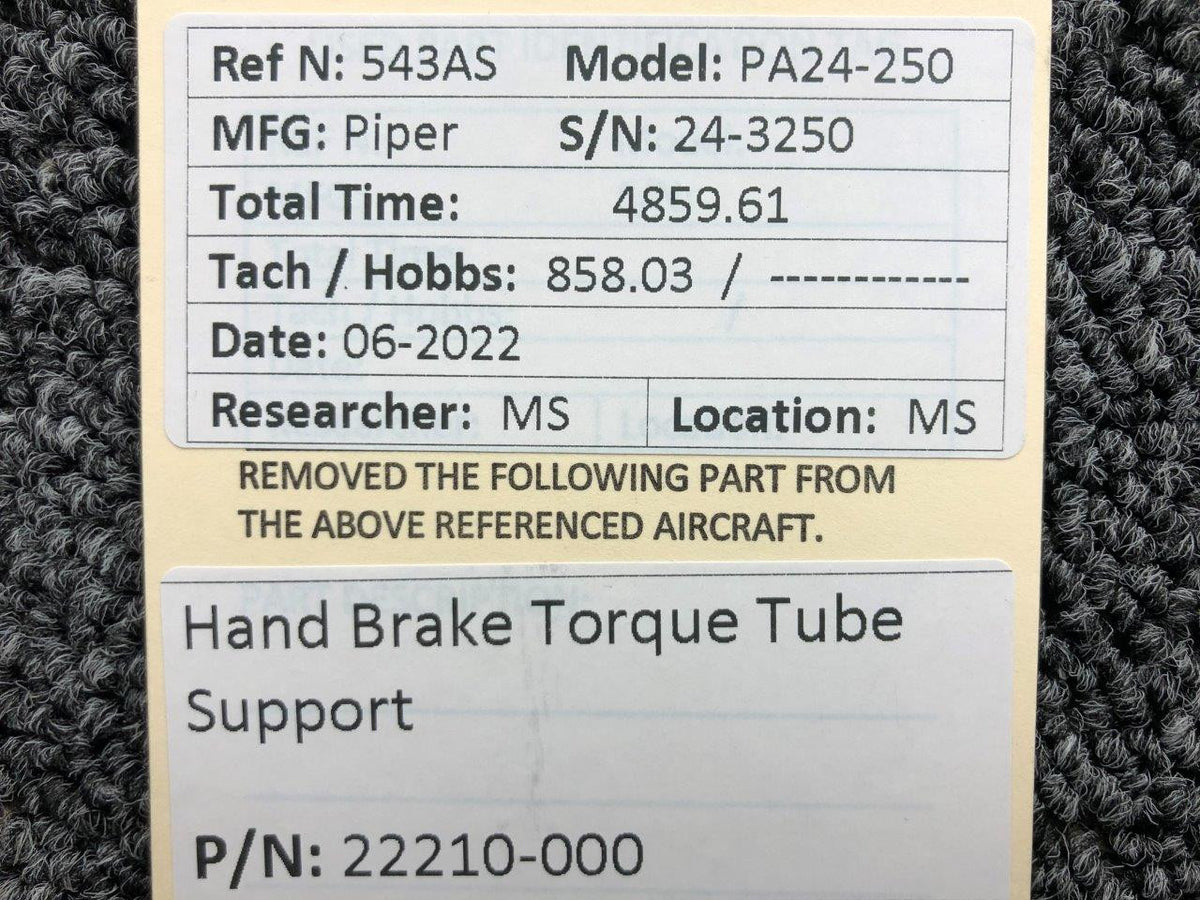 22210-000 Piper PA24-250 Hand Brake Torque Tube Support BAS Part Sales | Airplane Parts