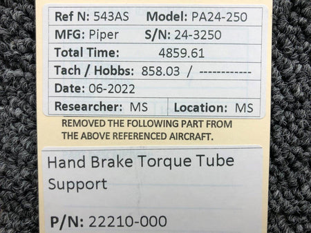 22210-000 Piper PA24-250 Hand Brake Torque Tube Support BAS Part Sales | Airplane Parts
