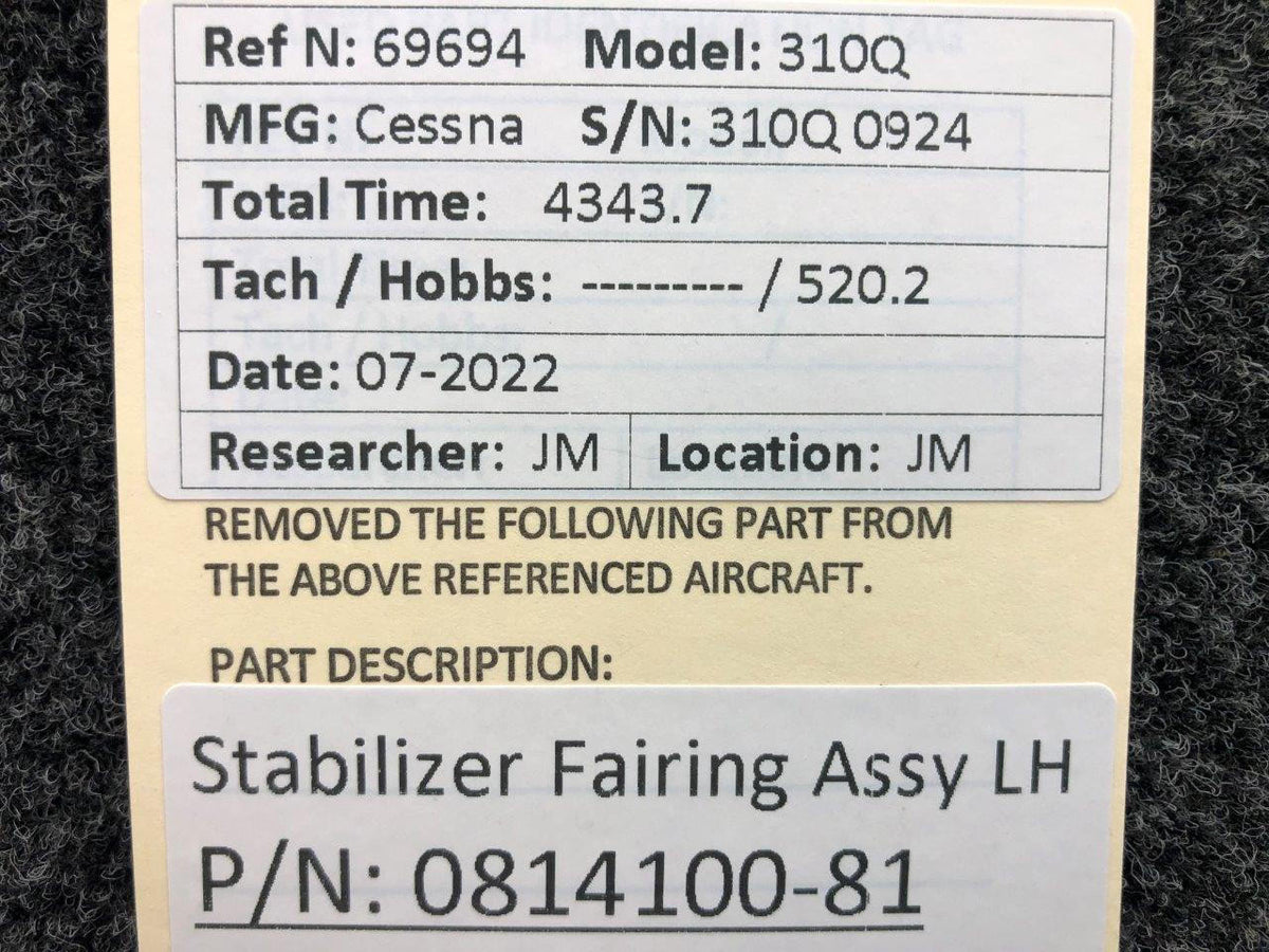 Cessna Aircraft Parts 0814100-81 Cessna 310Q Stabilizer Fairing Assembly LH