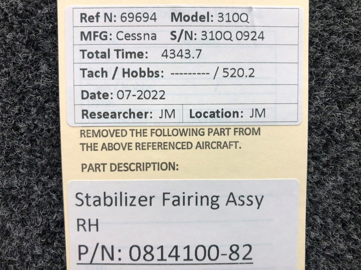 0814100-82 Cessna 310Q Stabilizer Fairing Assembly RH BAS Part Sales | Airplane Parts