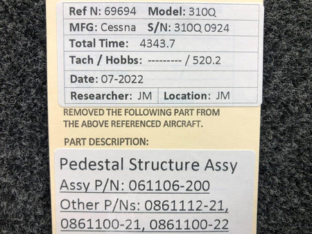 0861106-200 / 0861112-21 Cessna 310Q Pedestal Structure Assembly BAS Part Sales | Airplane Parts