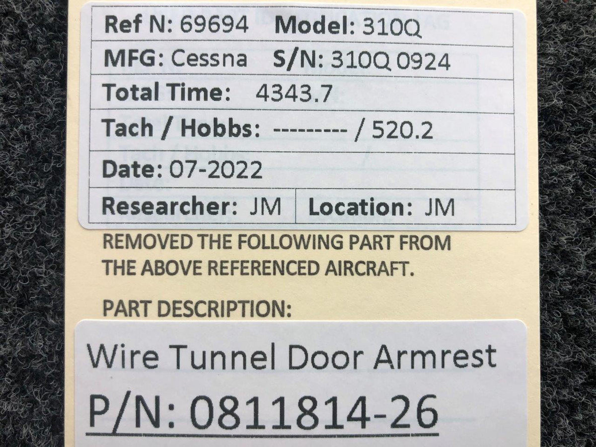 Cessna Aircraft Parts 0811814-26 Cessna 310Q Wire Tunnel Door Armrest Assembly