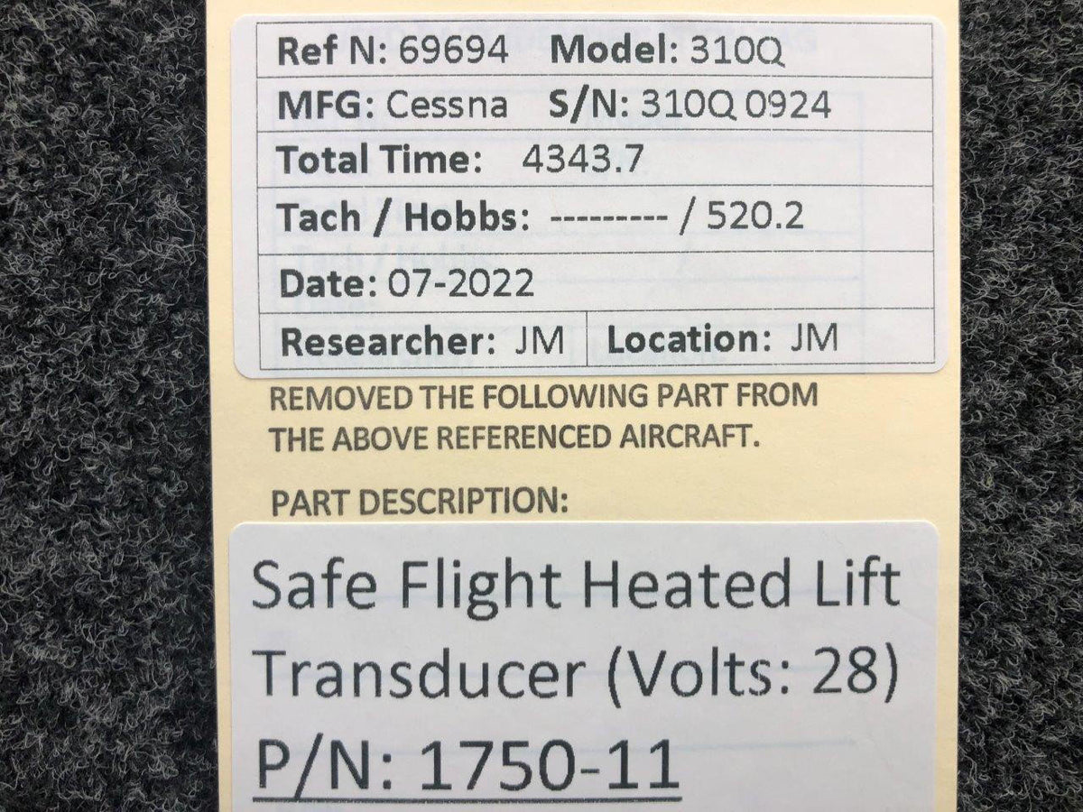 Safe Flight 1750-11 Safe Flight Heated Lift Transducer Volts 28