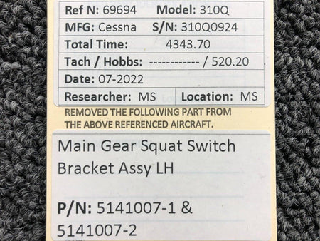 5141007-1 / 5141007-2 Cessna 310Q Main Gear Squat Switch Bracket Assy LH BAS Part Sales | Airplane Parts