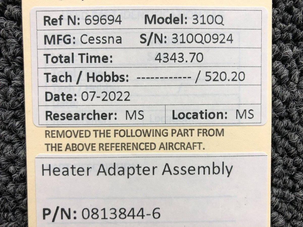 0813844-6 Cessna 310Q Heater Adapter Assembly BAS Part Sales | Airplane Parts