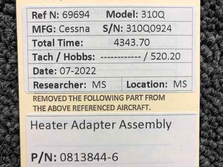 0813844-6 Cessna 310Q Heater Adapter Assembly BAS Part Sales | Airplane Parts