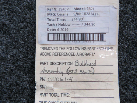 Cessna Aircraft Parts 0710611-4 Cessna 182T Bulkhead Assembly STA 56.70