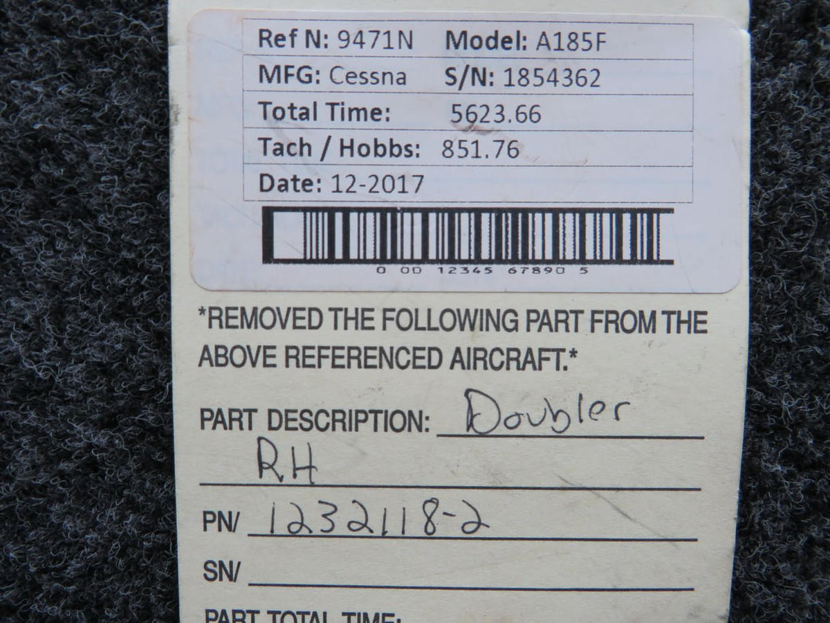 1232118-2 Cessna A185F Doubler Assembly RH BAS Part Sales | Airplane Parts