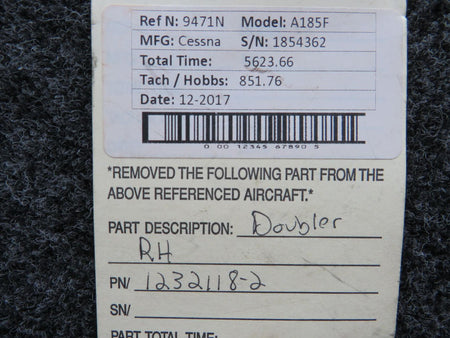 1232118-2 Cessna A185F Doubler Assembly RH BAS Part Sales | Airplane Parts