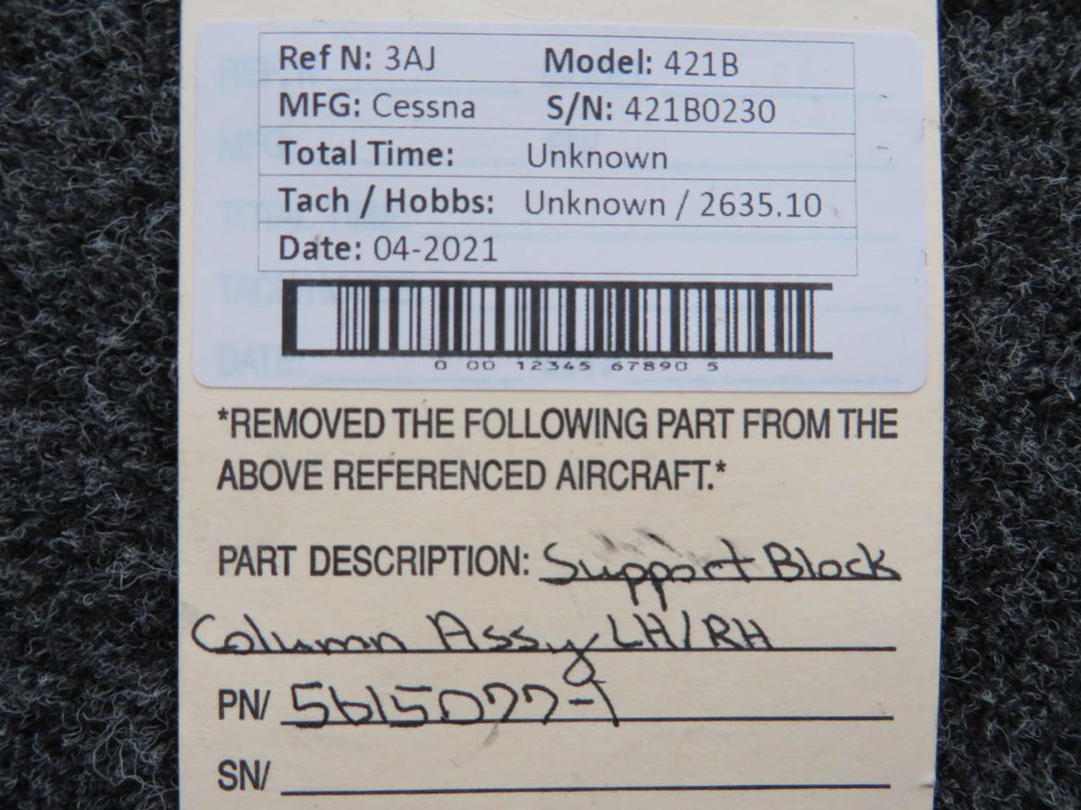 5615077-1 Cessna 421B Support Block Column Assembly LH / RH BAS Part Sales | Airplane Parts