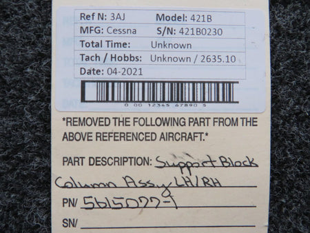 5615077-1 Cessna 421B Support Block Column Assembly LH / RH BAS Part Sales | Airplane Parts