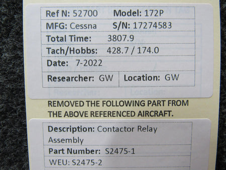 Cessna Aircraft Parts S2475-1 WEU S2475-2 Cessna 172P Contactor Relay Assembly
