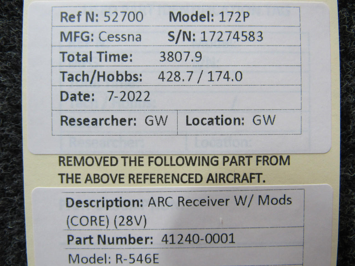 ARC 41240-0001 ARC R-546E Receiver W/ Mods Volts 28 CORE