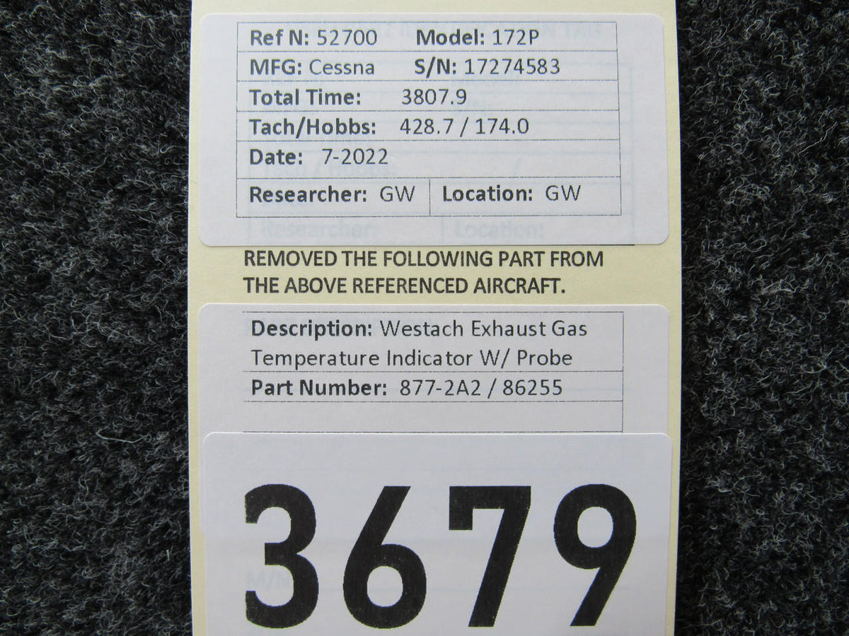 Westach 877-2A2 / 86255 Westach Exhaust Gas Temperature Indicator W/ Probe