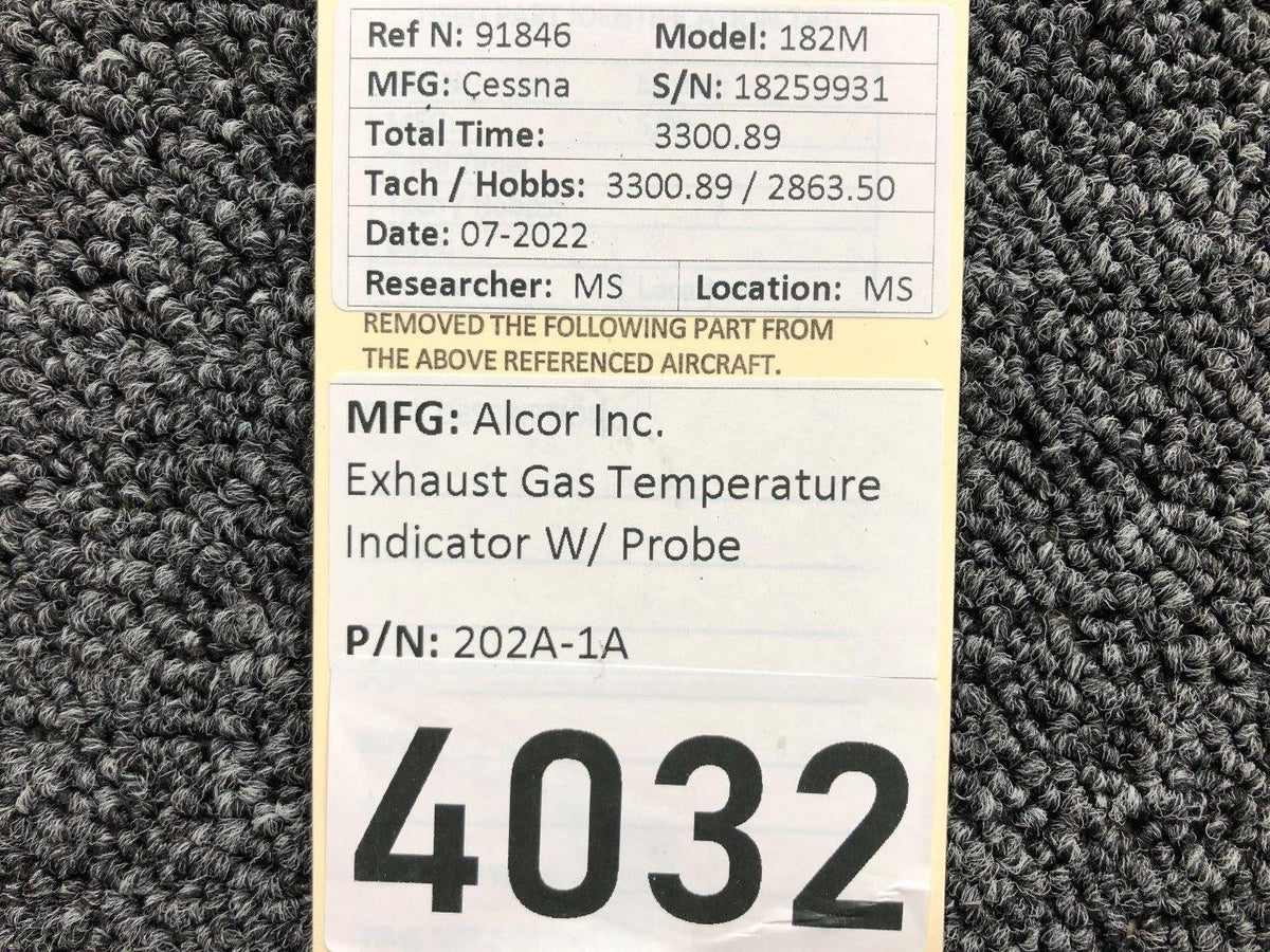 Alcor 202A-1A Alcor Inc Exhaust Gas Temperature Indicator W/ Probe Volts 28
