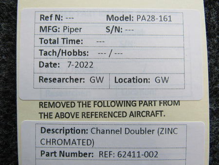 Piper Aircraft Parts Reference 62411-002 Piper PA28-161 Channel Doubler ZINC CHROMATED