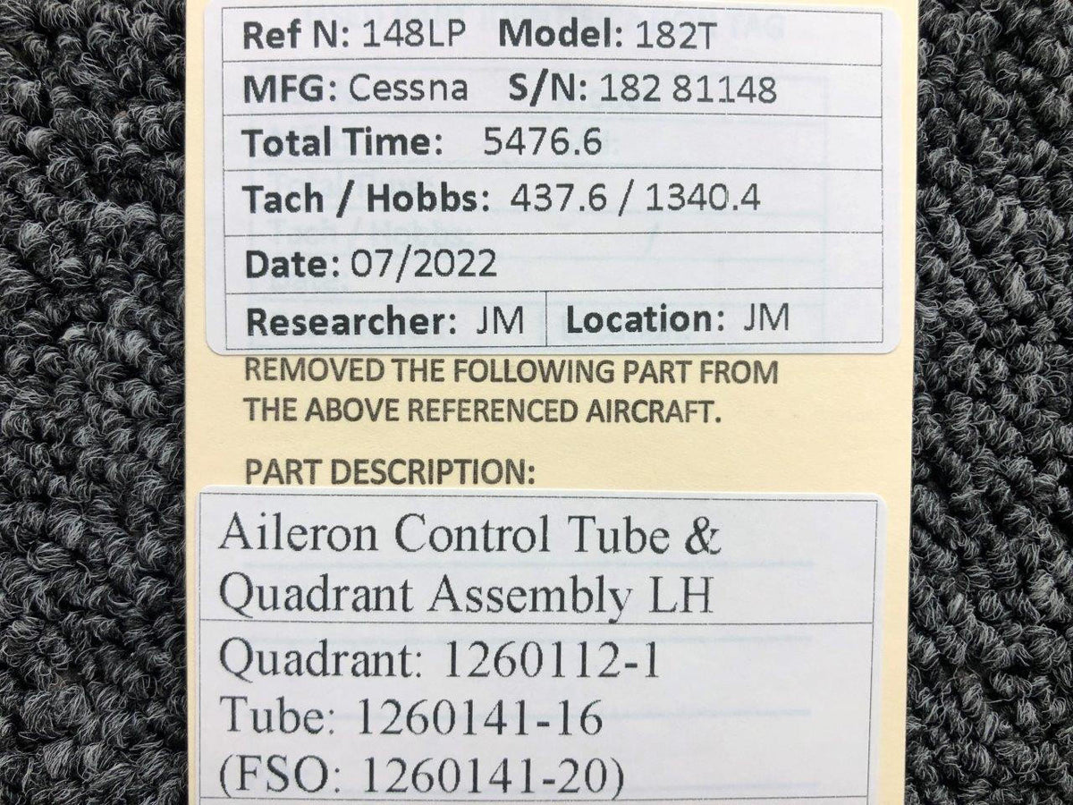 Cessna Aircraft Parts 1260112-1 / 1260141-16 Cessna 182T Aileron Control Tube and Quadrant Assembly LH