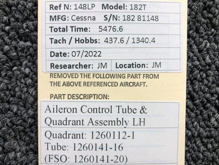 Cessna Aircraft Parts 1260112-1 / 1260141-16 Cessna 182T Aileron Control Tube and Quadrant Assembly LH
