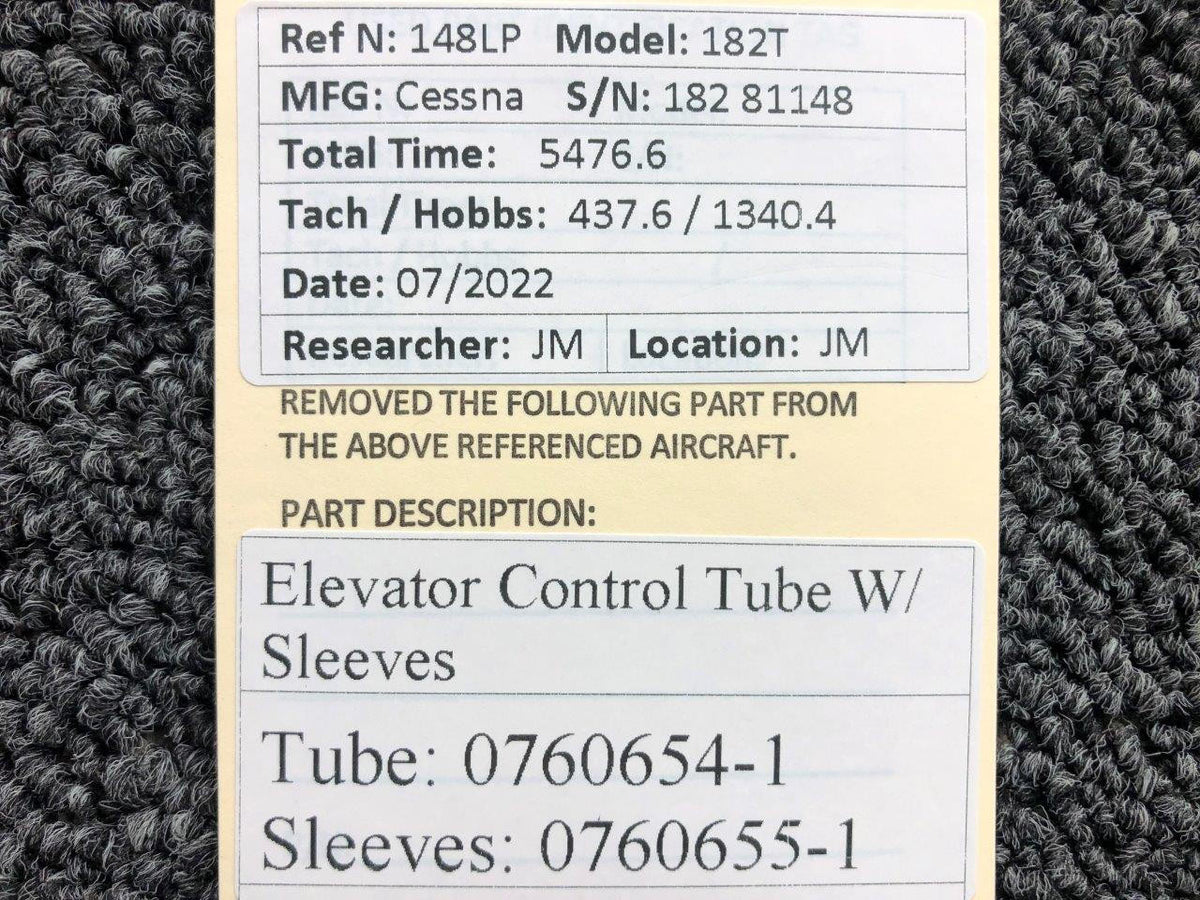 Cessna Aircraft Parts 0760654-1 / 0760655-1 Cessna 182T Elevator Control Tube W/ Sleeves