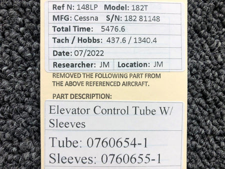 Cessna Aircraft Parts 0760654-1 / 0760655-1 Cessna 182T Elevator Control Tube W/ Sleeves