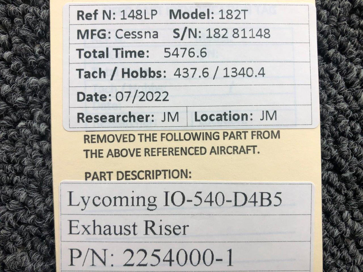 Lycoming 2254000-1 Lycoming IO-540-D4B5 Exhaust Riser