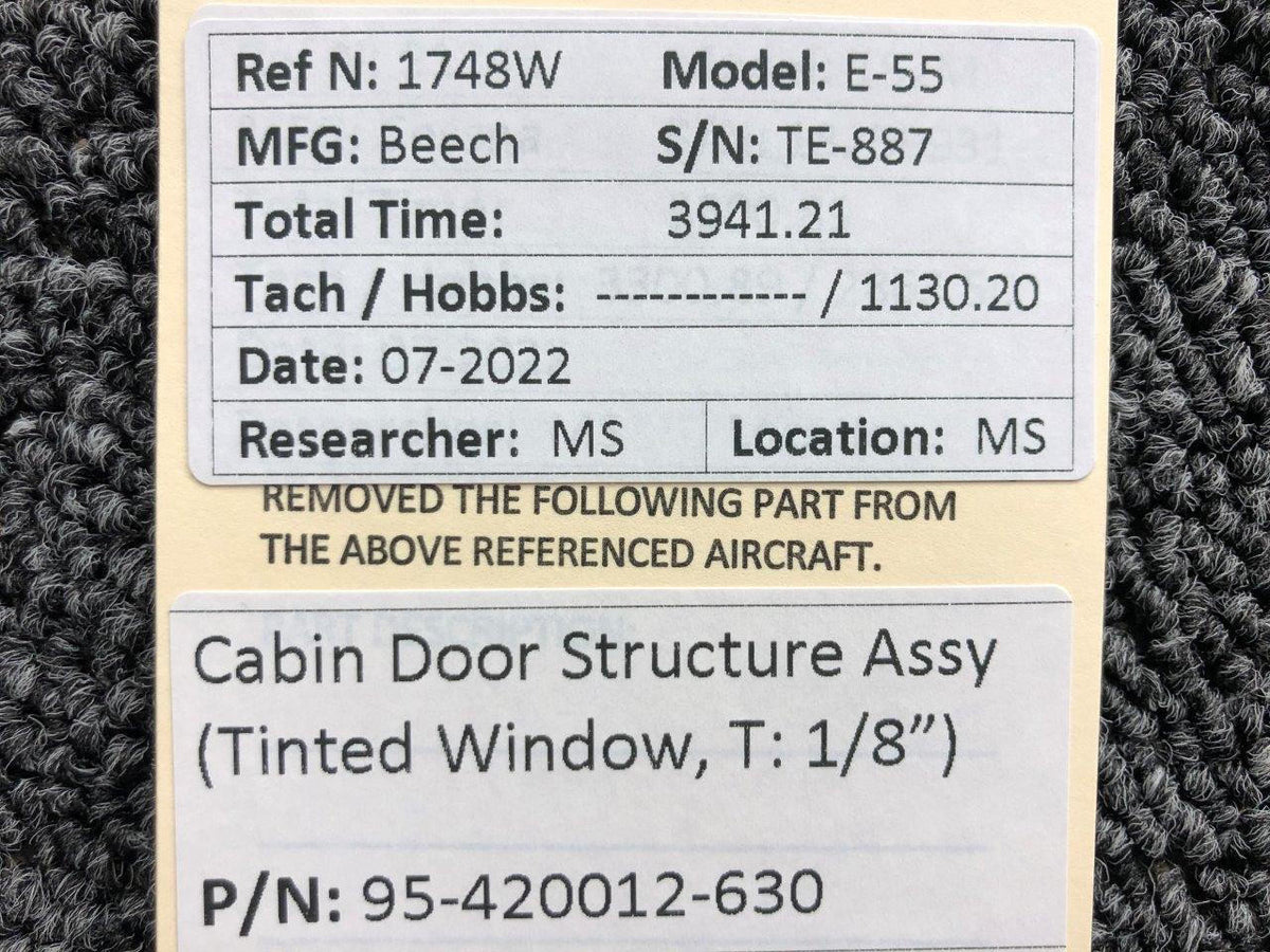 Beechcraft Parts 95-420012-630 Beechcraft E-55 Cabin Door Structure Assembly Tinted T 1/8